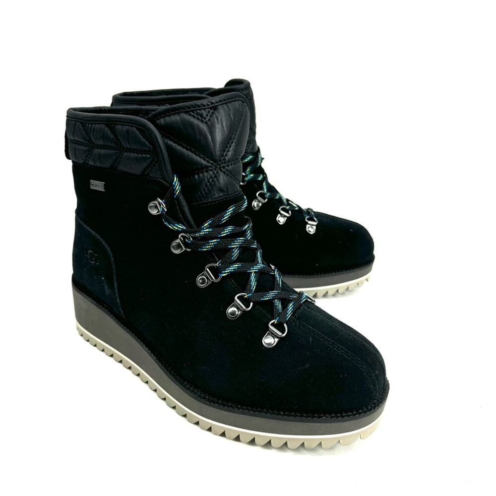 NEW UGG Birch Waterproof Suede Sheepskin Wedge Snow Boots Shoes In Black